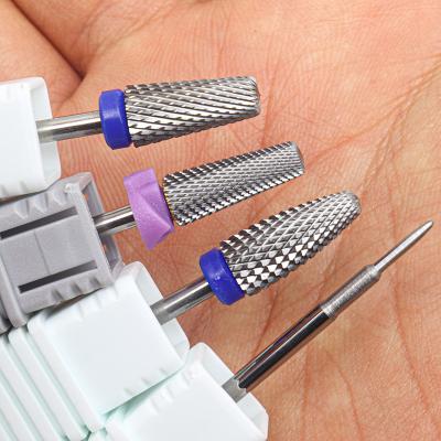 China 4pcs Durable Kit Hot! Pro Full Silver Carbide 2Way Nail Drill Bits Nail Art Electric Drill Machine Files Nail Art Tools Cut and Polish for sale