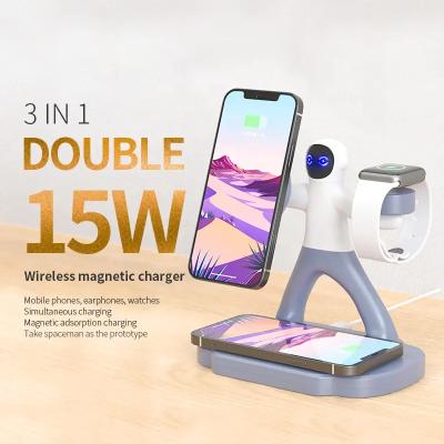 China Mobile Phone 3 in 1 Multifunctional Portable Wireless Charger 15W for iphone for airpods for watch for sale