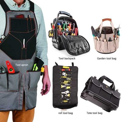 China Camping Heavy Duty Veto Open Top Electrician Hairdresser Garden Tool Bag Carpenters Blet Apron Garden Roll Tote Electrician Tools Backpack Bag Set for sale