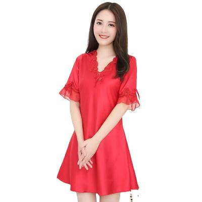 China Women's summer soft sexy nightgown V-neck wholesale homewear QUICK-DRY fresh silk nightgown for sale