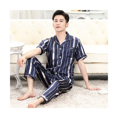 China QUICK DRY sale like hot cakes men's summer home blue straight pajamas short two-piece pajamas pants for sale