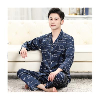 China QUICK DRY Silk Spring and Autumn Men&'s S Style Cardigan Homewear Pajamas Set British Lapel Long Sleeve for sale