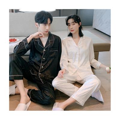 China High-end thin black and white couples spring fashion long-sleeved pajamas pants QUICK-DRY pajamas for sale