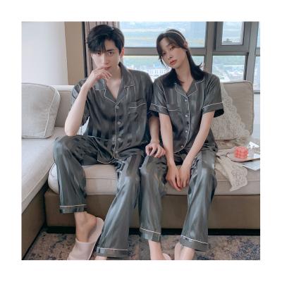 China Simple design simple pajamas QUICK DRY wide band black and blue short sleeve pants couples and casual elegant tasteful for sale