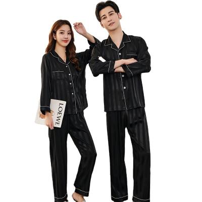 China QUICK DRY soft Non-irritating pajamas strip off black couple long pants pajamas for sale