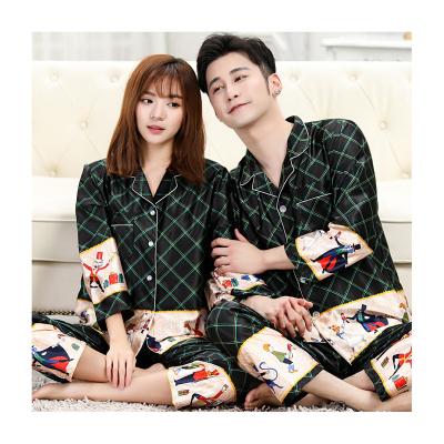 China Newest soft voluptuous soft texture matching plaid black QUICK DRY couple newest long sleeve pajamas pants pajamas soft p for sale