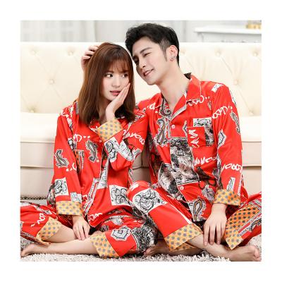 China QUICK-DRY red long-sleeved simple atmosphere couples fashion low-key highlight the taste of lightweight fabric pajamas for sale