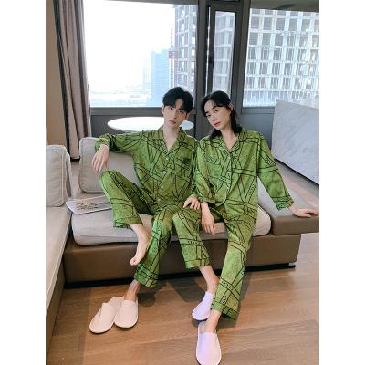 China Summer Bulk QUICK DRY Hot Selling Cheap Custom Pajamas Set Green Letter Matching Pajamas For Couples for sale