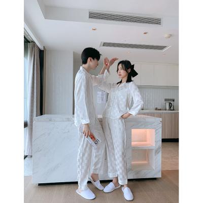 China QUICK DRY White Lattice Couples Silk Luxury Unisex Matching Set for sale