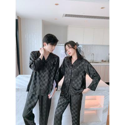 China QUICK DRY Black Family Grid Family Matching Satin Couples Pajamas Pajamas Summer for sale