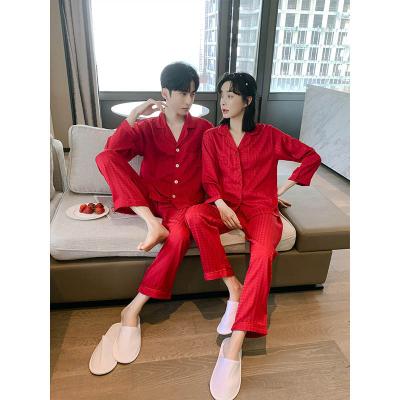 China Thousand Night Red Bird Grid Cheap Pajamas Set QUICK DRY Couple Suit for sale