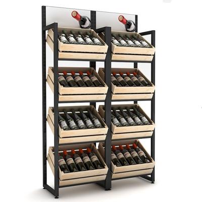 China Single Sided Metal And Wooden Display Rack Supermarket Fruit And Vegetable Shelf for sale