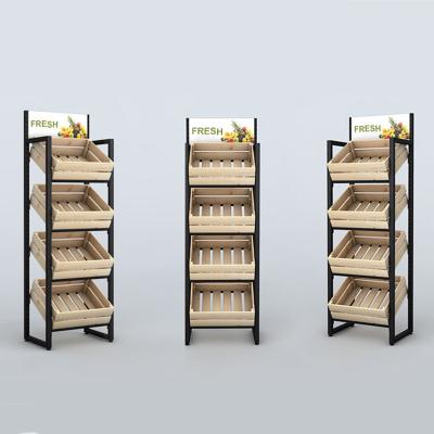 China Good Price Single Sided Metal And Wooden Display Rack Vegetable And Fruit Shelving for sale