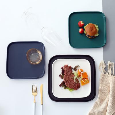 China Sustainable Square Home Restaurant Use Steak Plate Pizza Pasta Breakfast Dish Snacks Western Ceramic Dish for sale