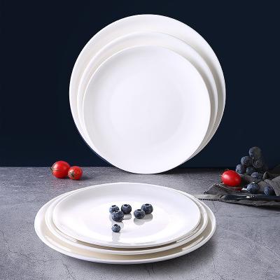 China Sustainable Custom Logo Ceramic Flat Shallow Plate Western Steak Dish Round Tableware Small Bone Dish Large Pure White Dishes Home for sale