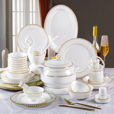 China Wholesale New Product Viable Luxury Bowl Kitchen Plates Bone China Dinnerware Sets Cutlery Dishes and Dish Sets for sale