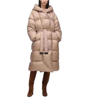 China Anti-wrinkle 2021 winter ladies super thick warm white ducks high quality hooded mid length down jacket down jacket for sale