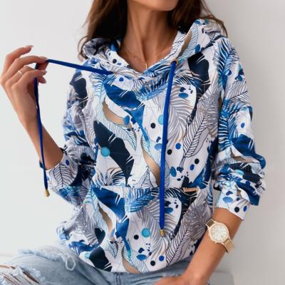 China New Fashion Anti-wrinkle Long Sleeve Loose Sleeve Ladies Casual Printing Hooded Sweater Top for sale