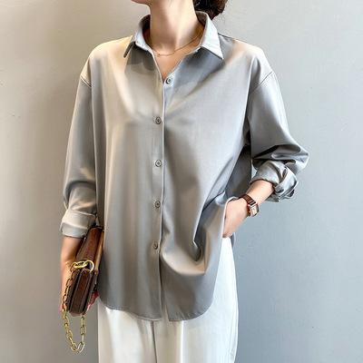 China Anti-pilling 2021 New Fashion Button Chiffon Yarn Small Light Weight Upper Sense Ladies Long Sleeve Street Shirt for sale