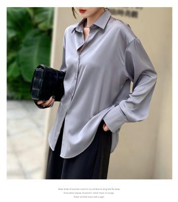 China Anti-pilling new spring and autumn blouse design niche draped button ladies pocket chiffon shirt for sale