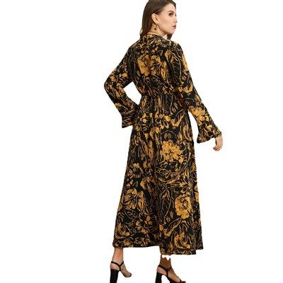 China 2021 autumn loose color viable new retro high quality v-neck casual mid length plus size fashion and slim printed ladies dress for sale