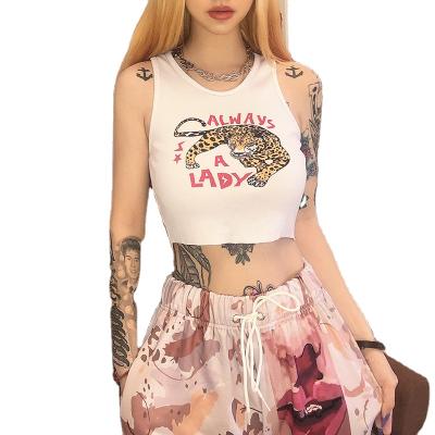 China New fashion anti-pilling ladies letter animal printed casual tight vest sleeveless T-shirt for sale