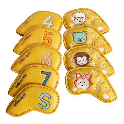 China PU Leather Cute Animals Design Golf Iron Head Covers Yellow Premium PU Leather Iron Headcover 4-9, P, X, A 9pcs/set for sale