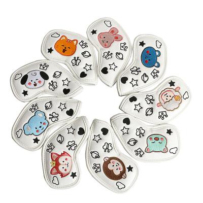 China Cute PU Golf Iron Leather Animal Head Covers Iron Head Cover Design With White Premium PU Leather Iron Headcover 4-9,P,X,A 9pcs /set for sale