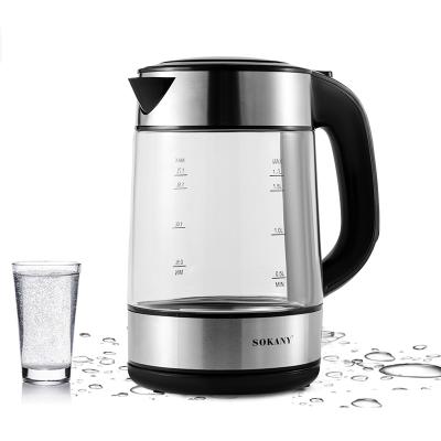 China Keep Hot High Power Electric Kettle Sokany 1.7L 2000W High Quality Glass Material Water Kettle 1509 for sale