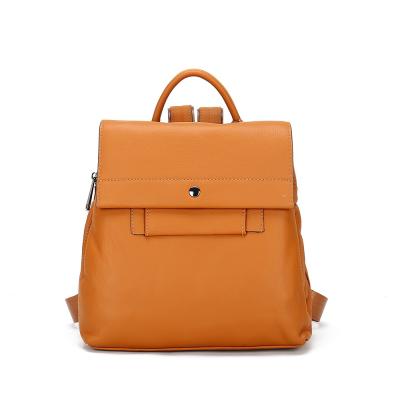 China High Quality England Style Multi-pocket Dark Orange Young Lady Backpack Leather Women Backpack for sale