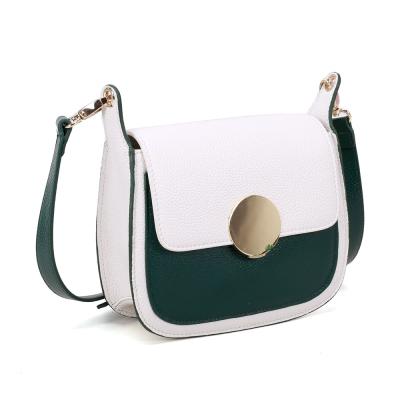 China 2021 Fashion Ladies Genuine Cowhide Fashion Contrast Color Messenger Leather Bag for sale