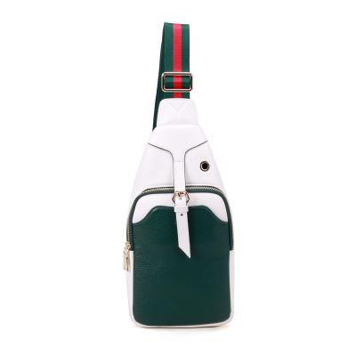 China Wholesale 2021 fashionable contrast cow genuine leather white and green color unsex kids satchel for sale