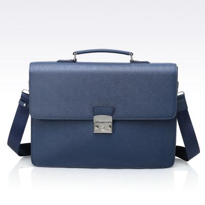 China Wholesale Custom Made Navy Polyester Fashion Business Laptop Briefcase Men Genuine Leather Executive Bag With Lock for sale