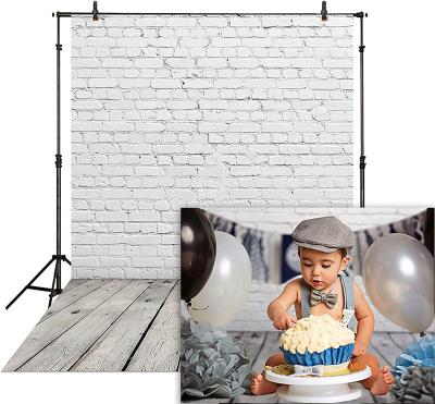 China Ironable and Washable Fabric 5*7ft White Brick Wall with Gray Wood Floor Photography Backdrop for Newborn Baby Photoshoot for sale