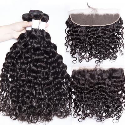 China Brazilian Curly Kbeth Water Wave Virgin Hair Bundle With 13*4 Ear To Wet Ear Closure Deals And Wavy Hair Extension 9A Weave for sale