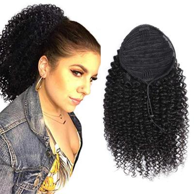 China Afro Yaki Ponytail Ponytail Extensions Kbeth Hair U-tip Wrap Straight Curly Drawstring Hair Natural Black Color for sale