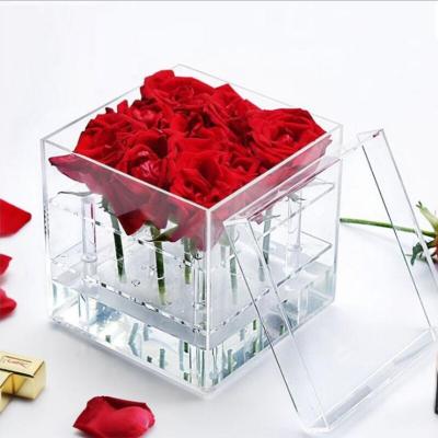 China Gift Box For Christmas Clearly 9 Holes Acrylic Roses Flower Packaging Box Acrylic Rose Box For Preserved Rose Flowers for sale