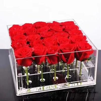 China Gift Box For Preserved Christmas Eternal Flowers Rose Acrylic Box With 25 Holes for sale