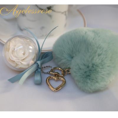 China New design luxury instagram custom acrylic furball popular key chain self-defense flower keychains pink preserved key chain for sale