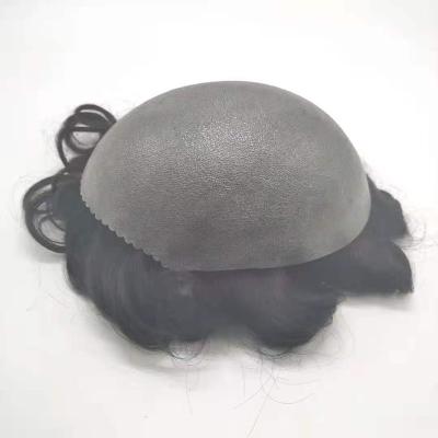 China Full Full Thick Skin Toupee Hairpiece For Men With Scalloped Front Wave for sale