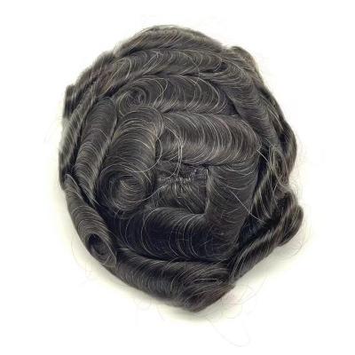 China Freeststyle Gray Hair Full Thick Skin Human Hair Toupee 0.14mm 0.16mm Low Human Hair Prosthesis Color 1B10 for sale