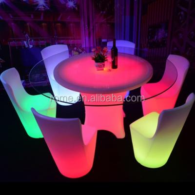 China Dining room set plastic modern restaurant dining round tables and chairs set with lighting for sale