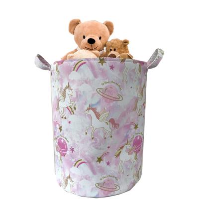 China 2022 New Unicorn Viable Toy Storage Canvas Cotton Baby Decor Home Style Laundry Hamper for sale