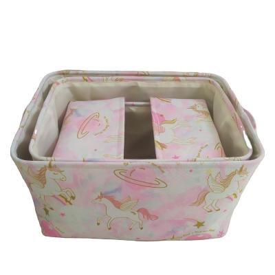 China Wholesale TC 5 Foldable Fabric Customized Storage Hamper Sustainable Set With Polyester Lining Laundry Or Toys Hamper for sale