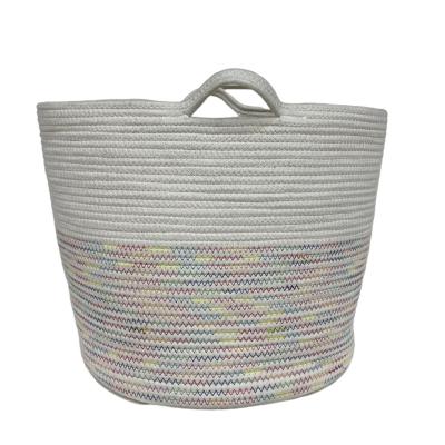 China Large Viable Colorful Woven Decorative Cotton Rope Hamper Covers Around Storage Hamper Laundry Hamper With Handle for sale