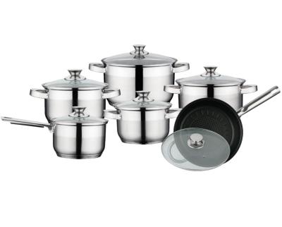 China Sustainable 12Pcs Cookware Set Stainless Steel Cookware Set With Glass for sale