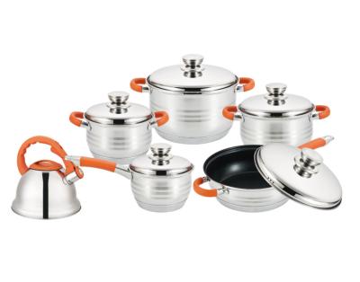 China Sustainable 12 Pcs stainless steel cookware with kettle for sale