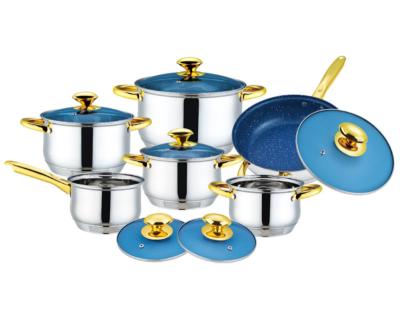 China Sustainable 12pcs Durable Multi-Functional Big Cooking Pots Sets Stainless Steel Knob Cookware Lid Stainless Steel Cookware With Lid for sale