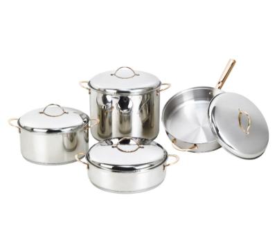 China Sustainable 8pcs Wide Edge Stainless Steel Cookware Set With Lid for sale