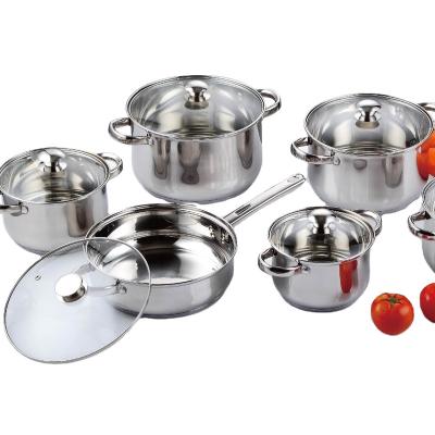 China Sustainable Customizable 12Pcs Big Capacity Stainless Steel Cookware Raw Material Stock Stainless Steel Kitchen Cookware Set for sale